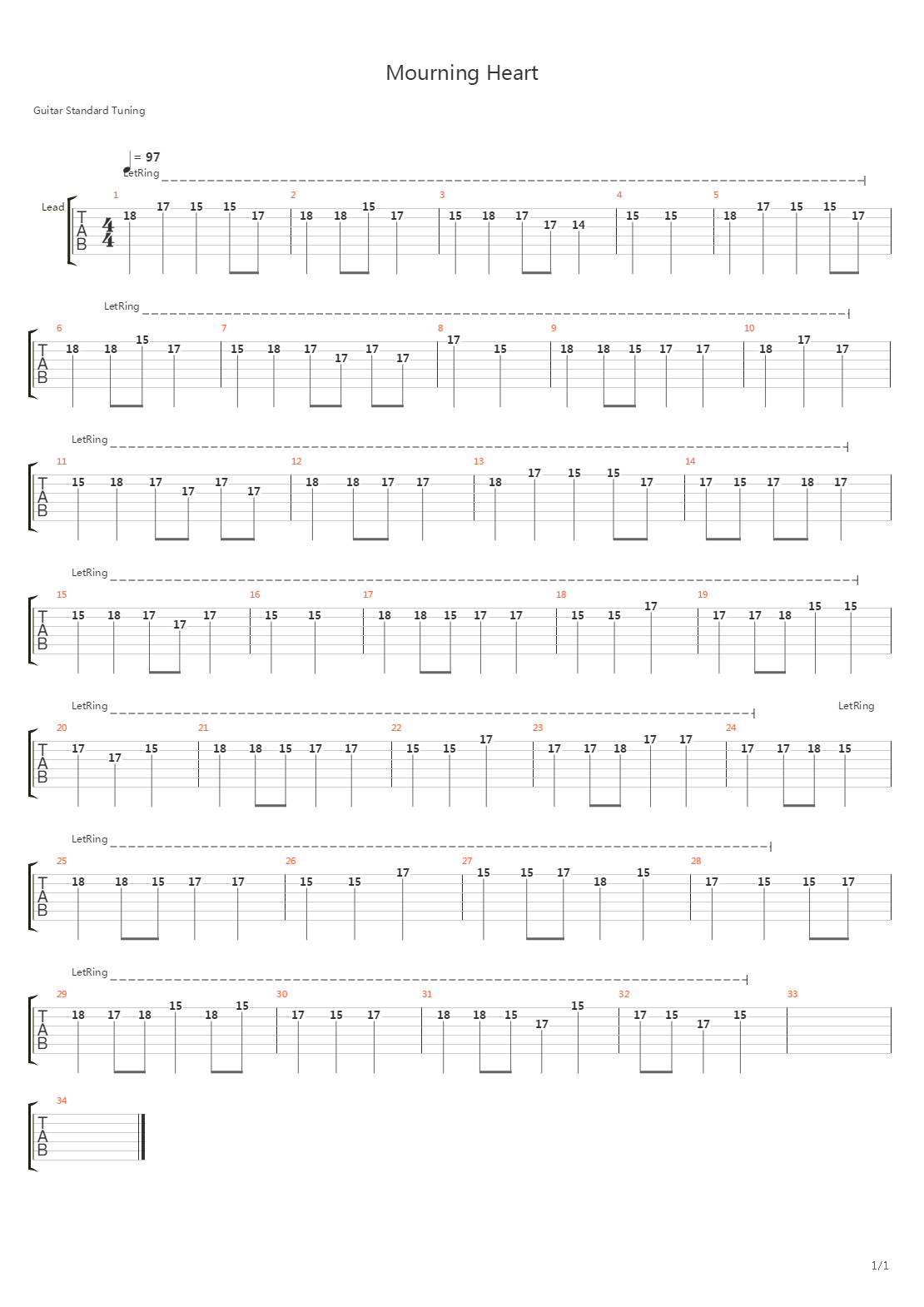 Mourning Heart吉他谱