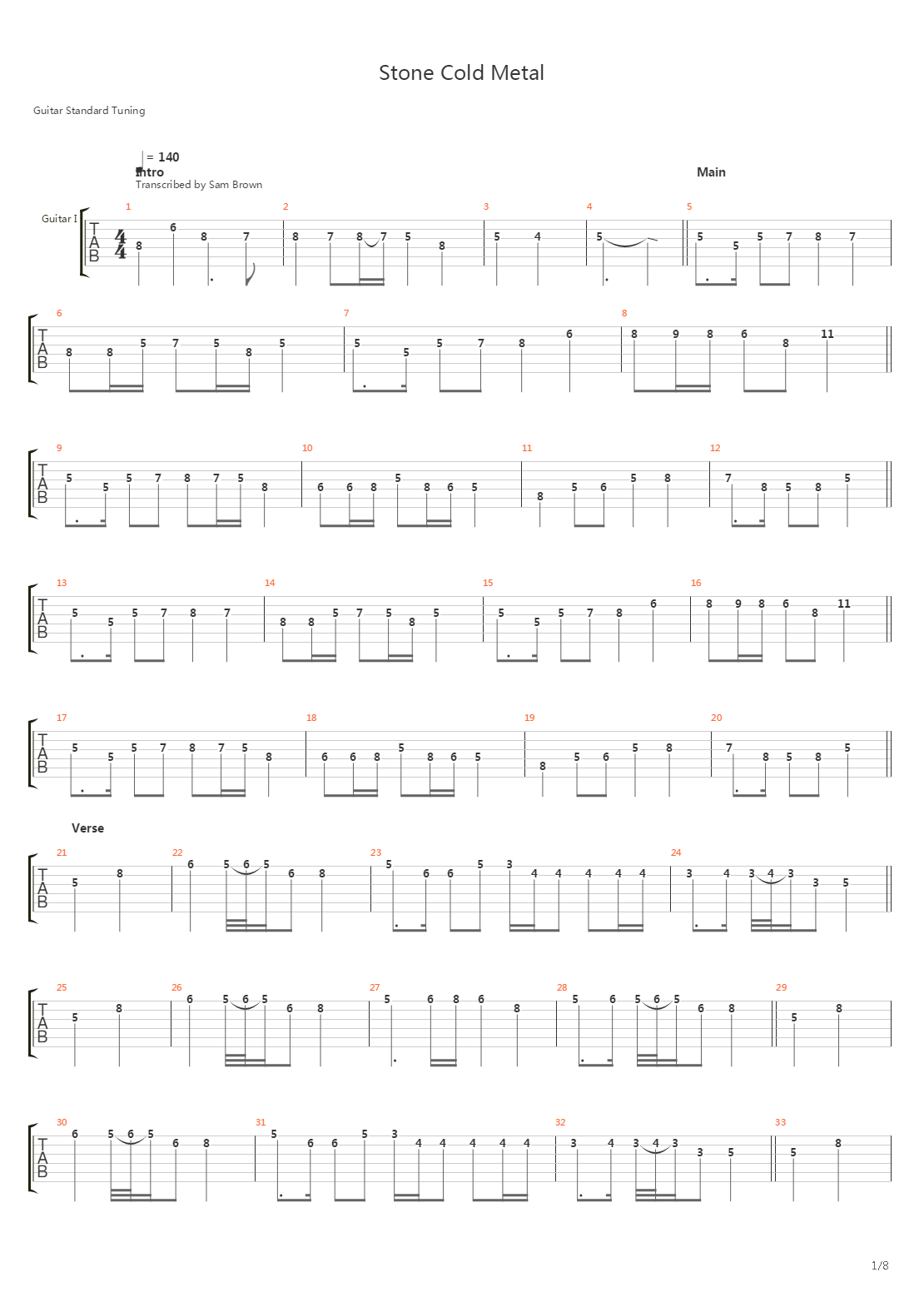 Stone Cold Metal吉他谱