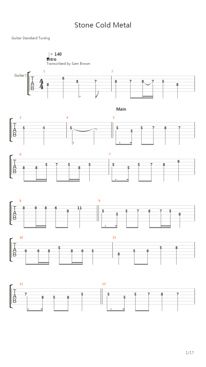 Stone Cold Metal吉他谱