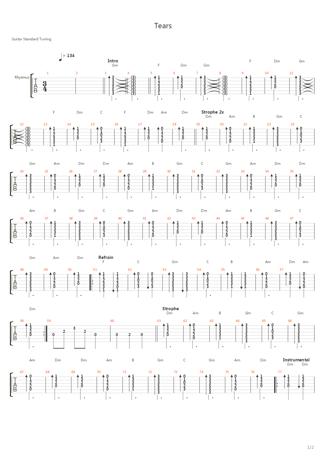 Tears吉他谱