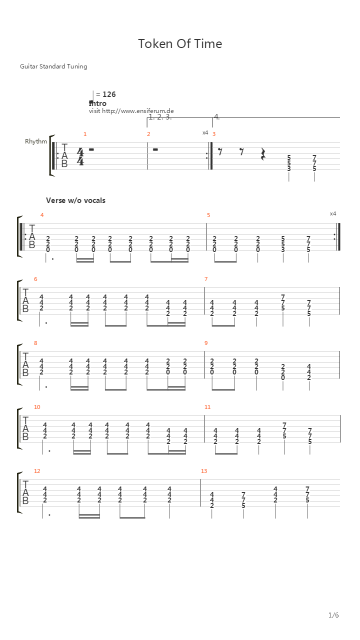 Token Of Time吉他谱
