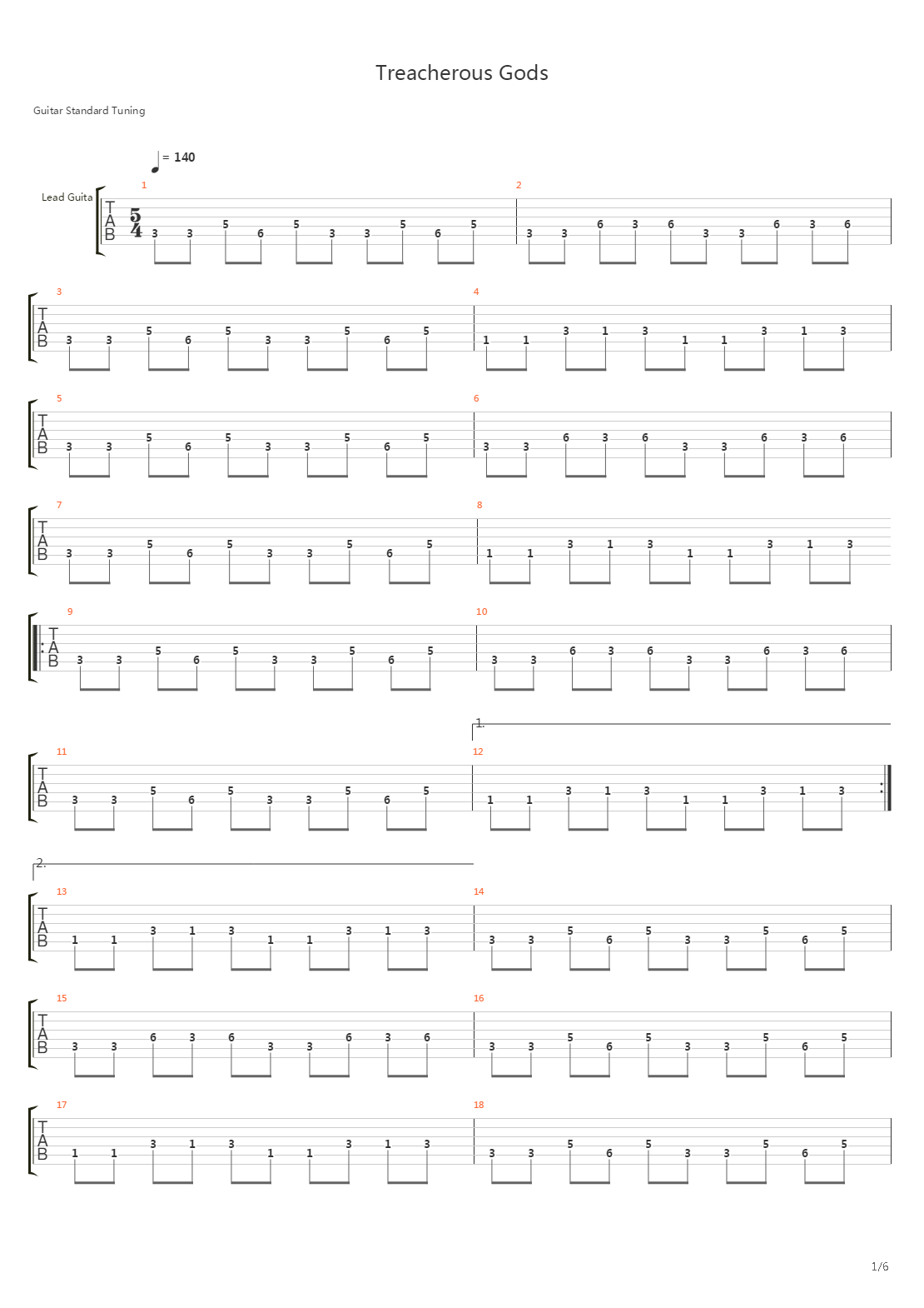 Treacherous Gods吉他谱