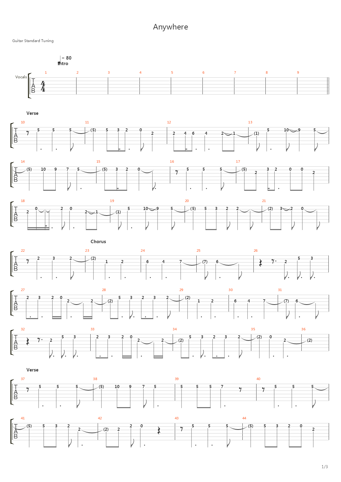 Anywhere吉他谱