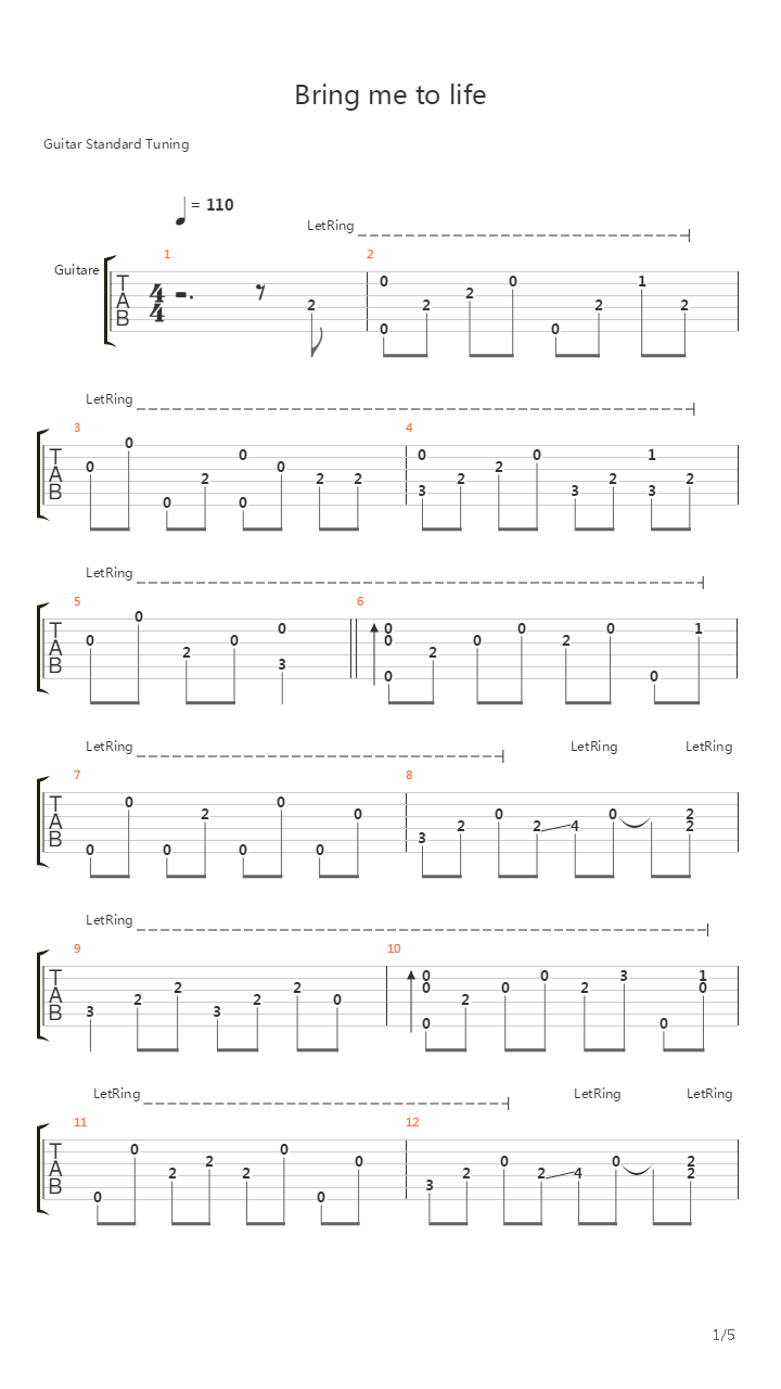 Bring Me To Life吉他谱