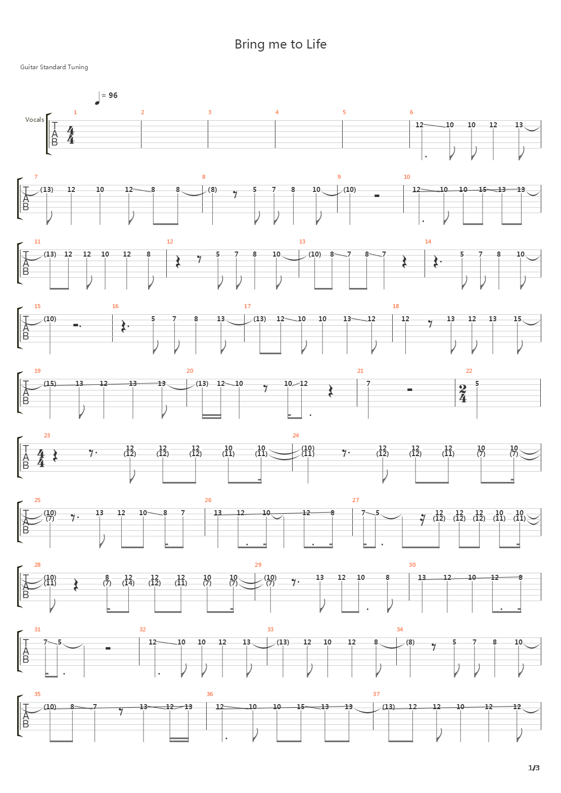 Bring Me To Life吉他谱