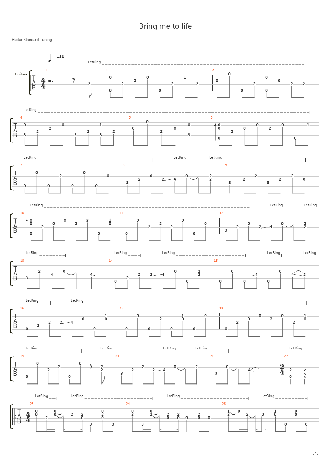 Bring Me To Life吉他谱