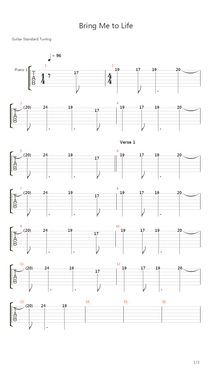 Bring Me To Life吉他谱