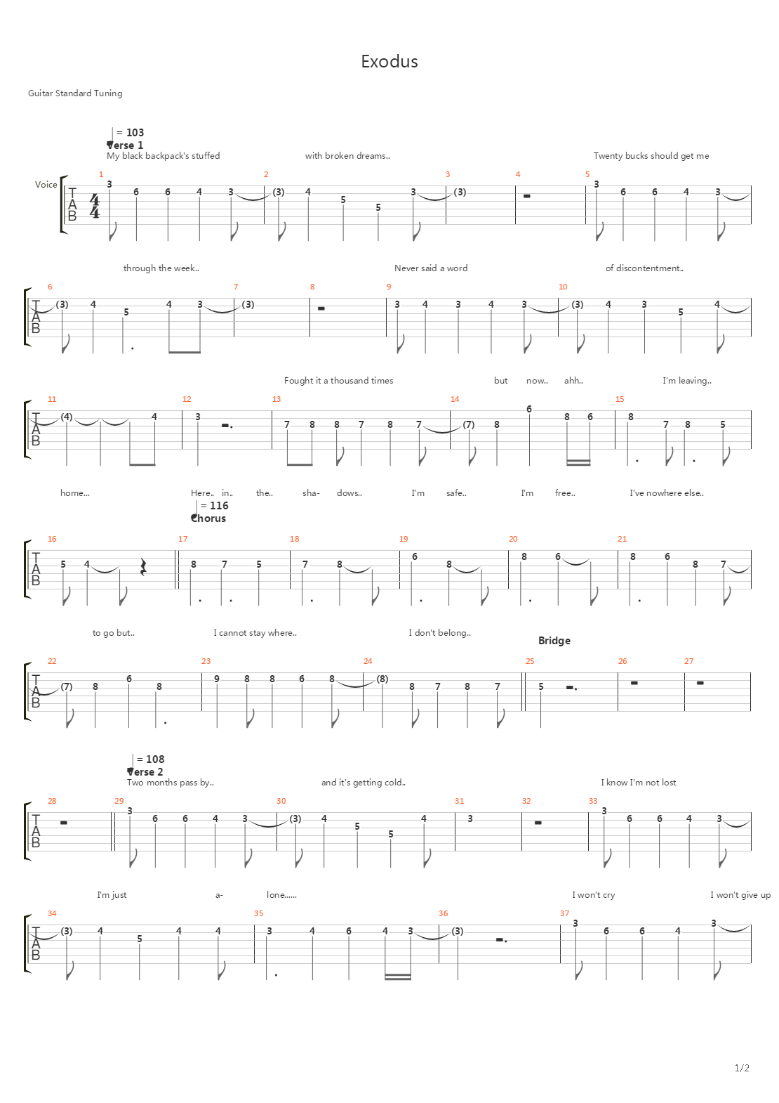 Exodus吉他谱