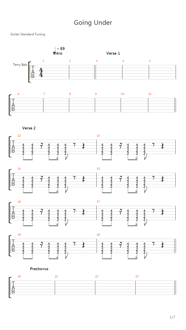 Going Under吉他谱