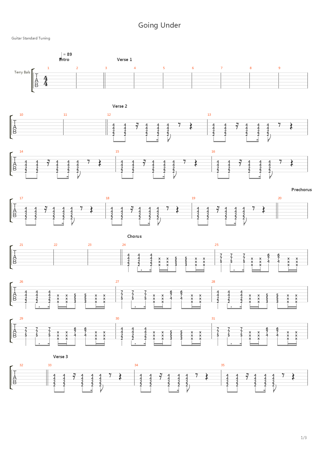 Going Under吉他谱