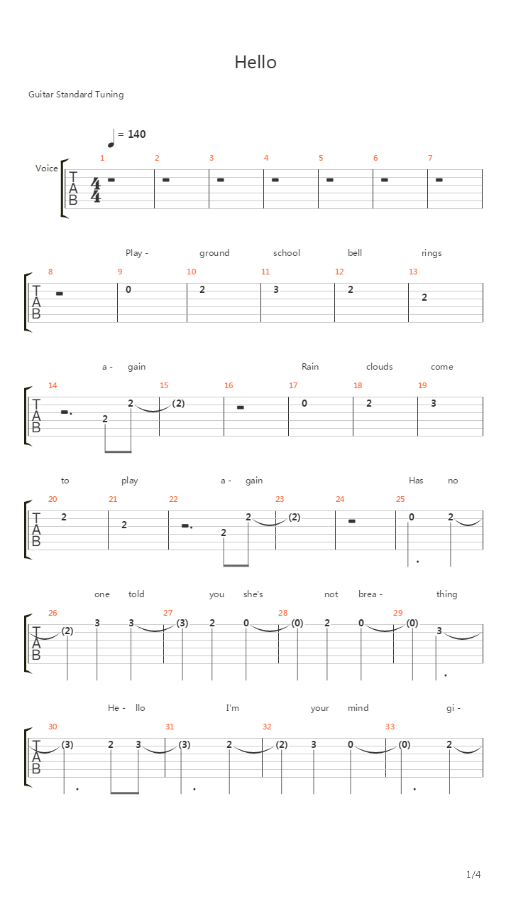 Hello吉他谱