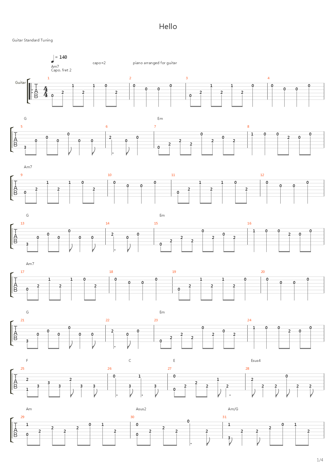 Hello吉他谱