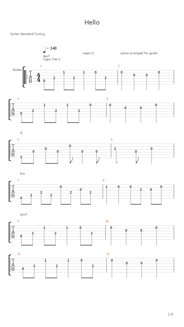 Hello吉他谱