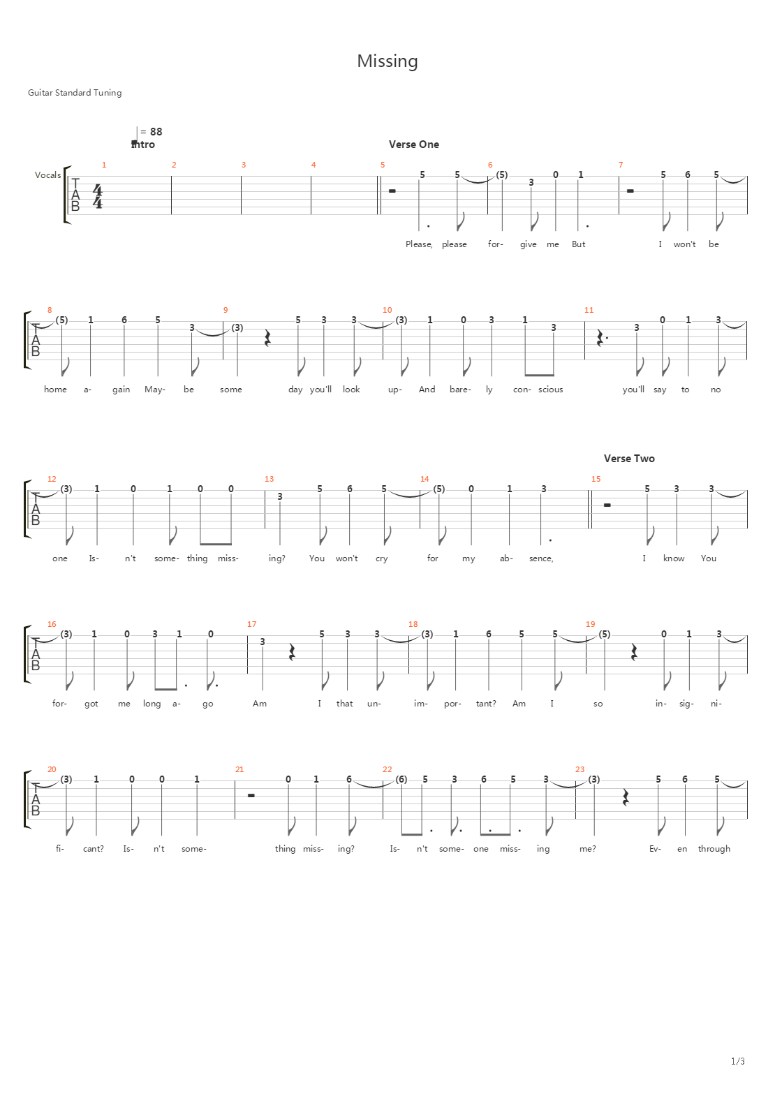 Missing吉他谱