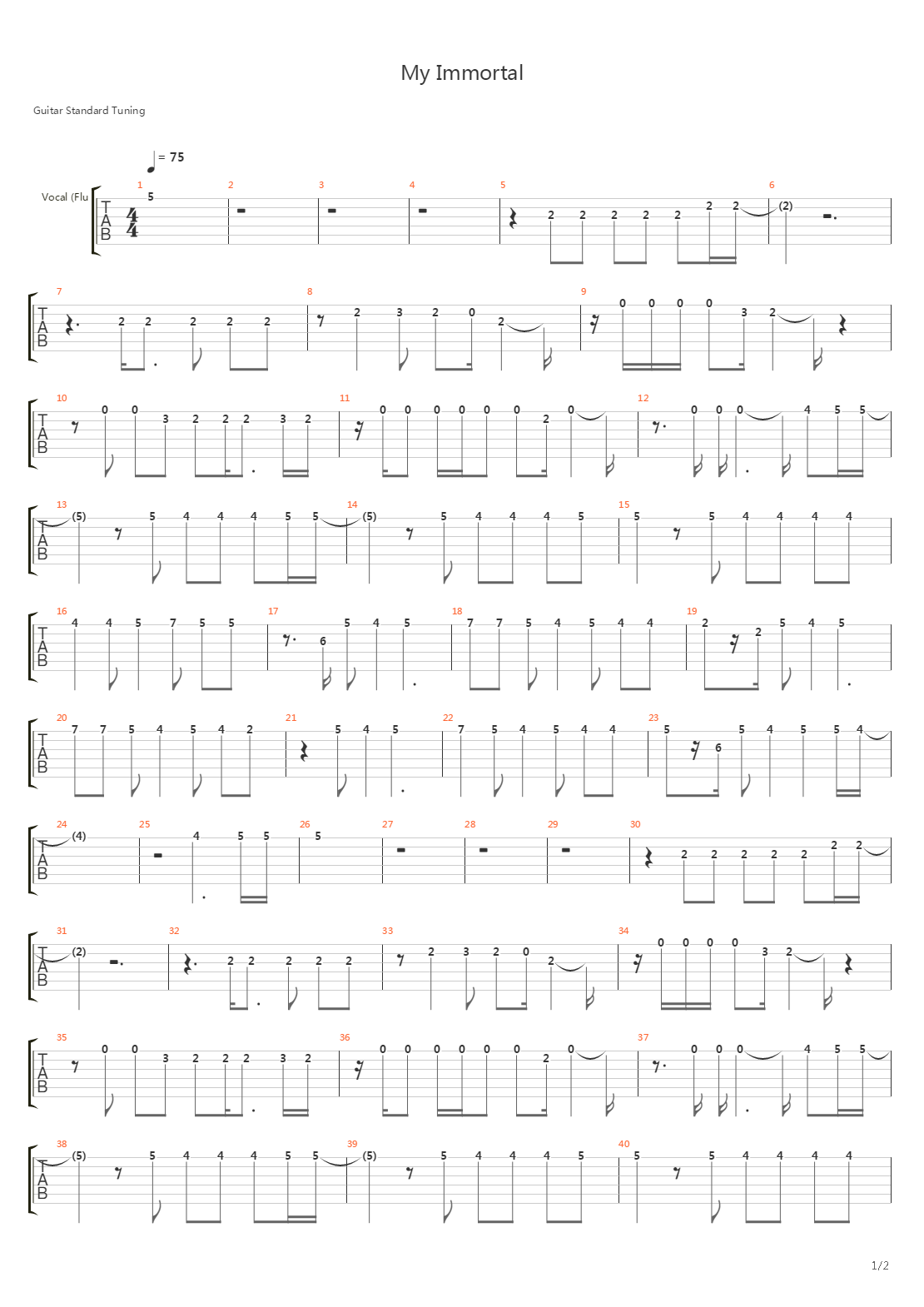 My Immortal吉他谱