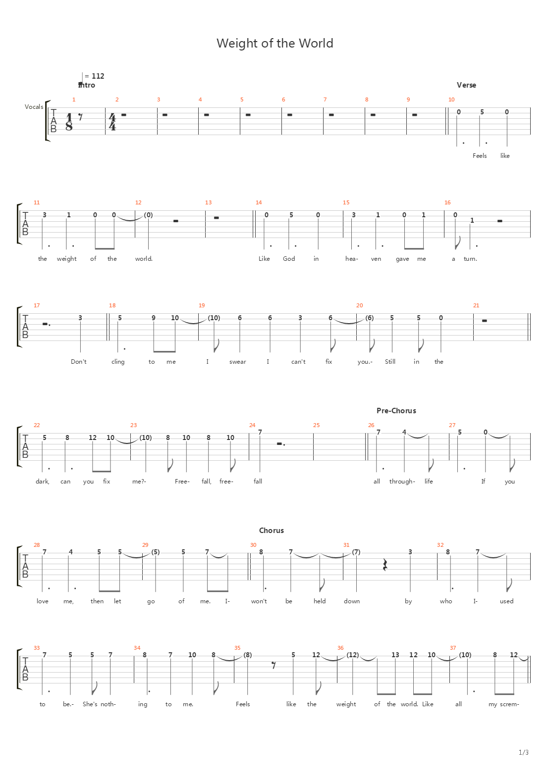 Weight Of The World吉他谱