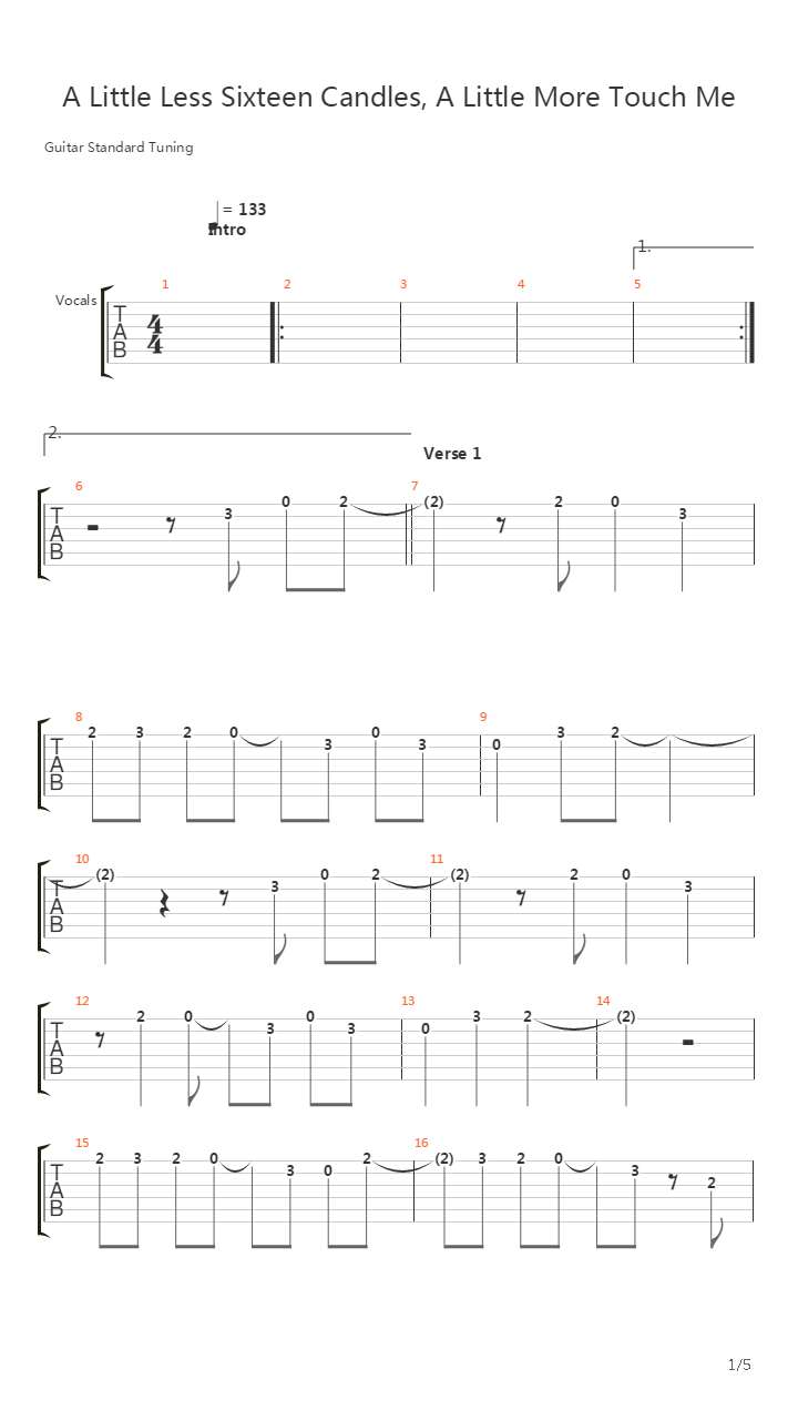 A Little Less Sixteen Candles A Little More Touch Me吉他谱