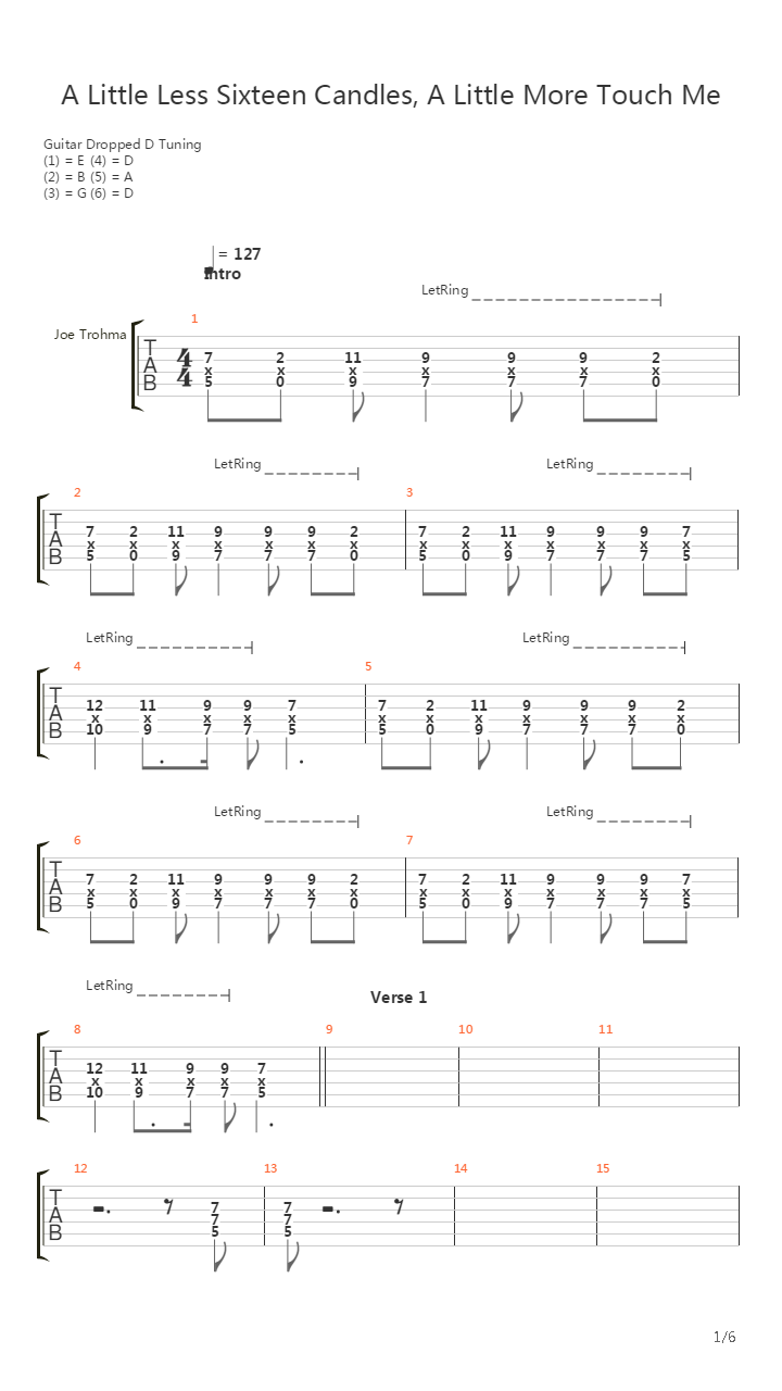 A Little Less Sixteen Candles A Little More Touch Me吉他谱