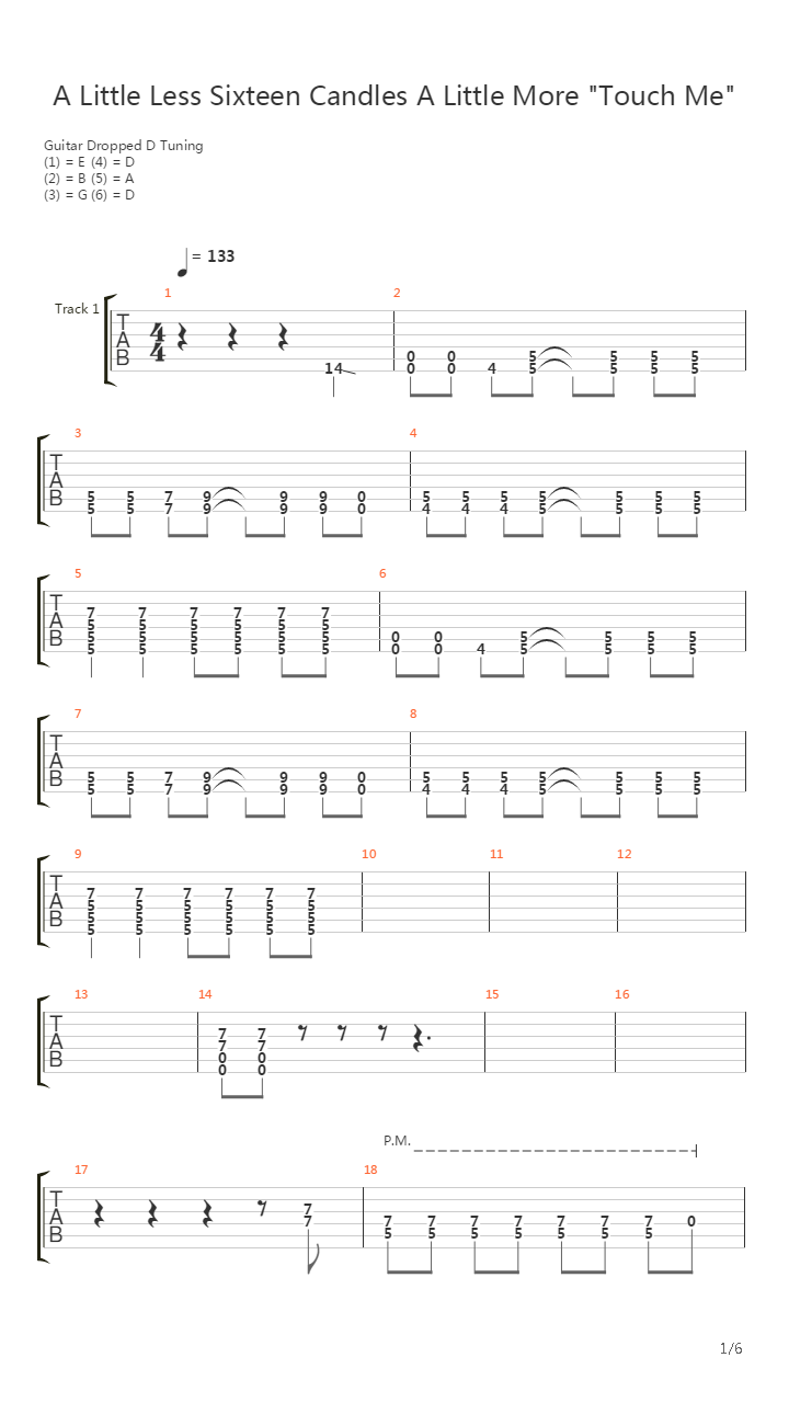 A Little Less Sixteen Candles A Little More Touch Me吉他谱