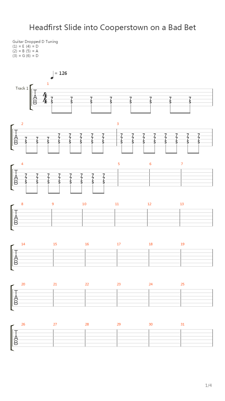 Headfirst Slide Into Cooperstown On A Bad Bet吉他谱