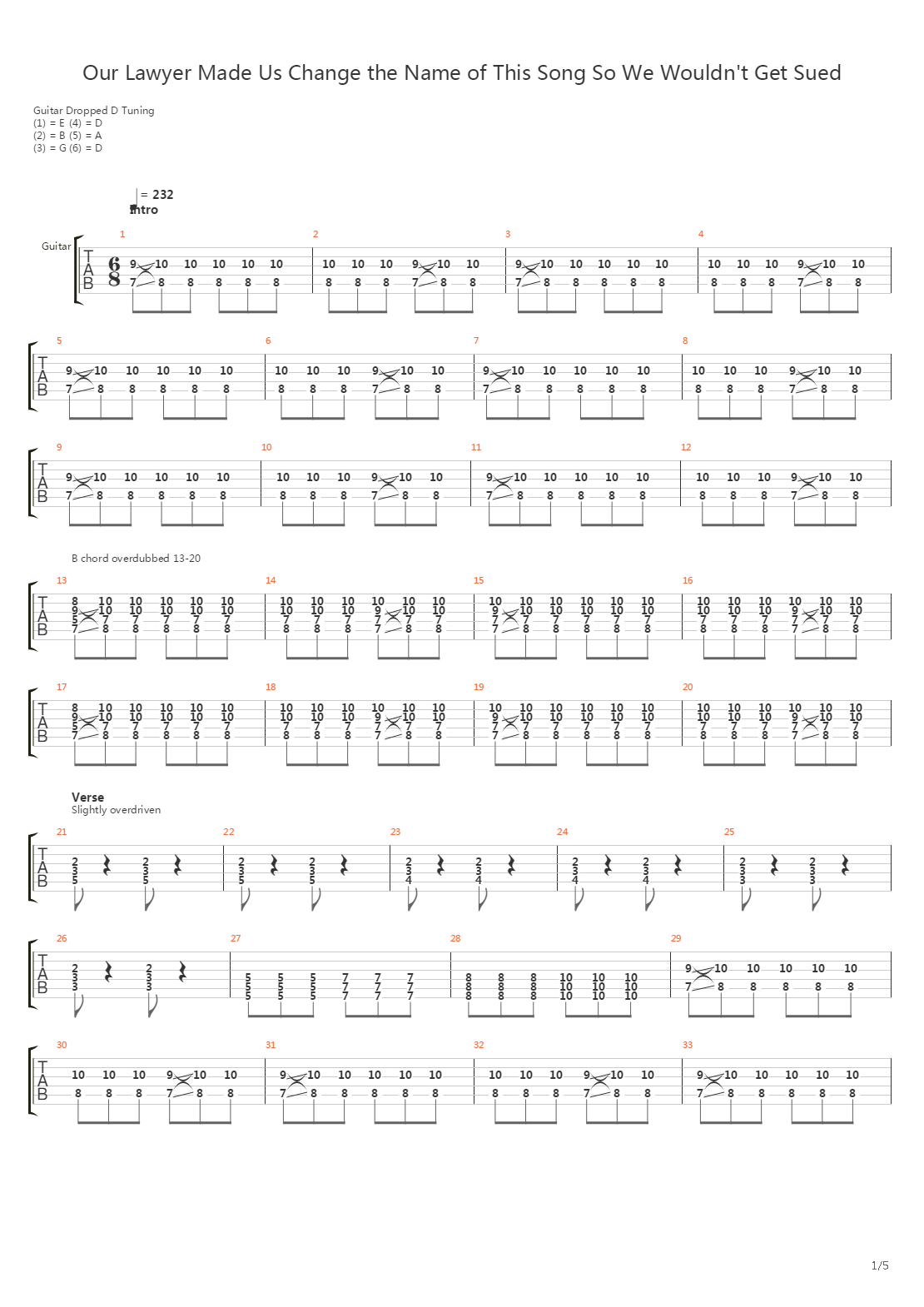 Our Lawyer Made Us Change The Name Of This Song So We Wouldnt Get Sued吉他谱