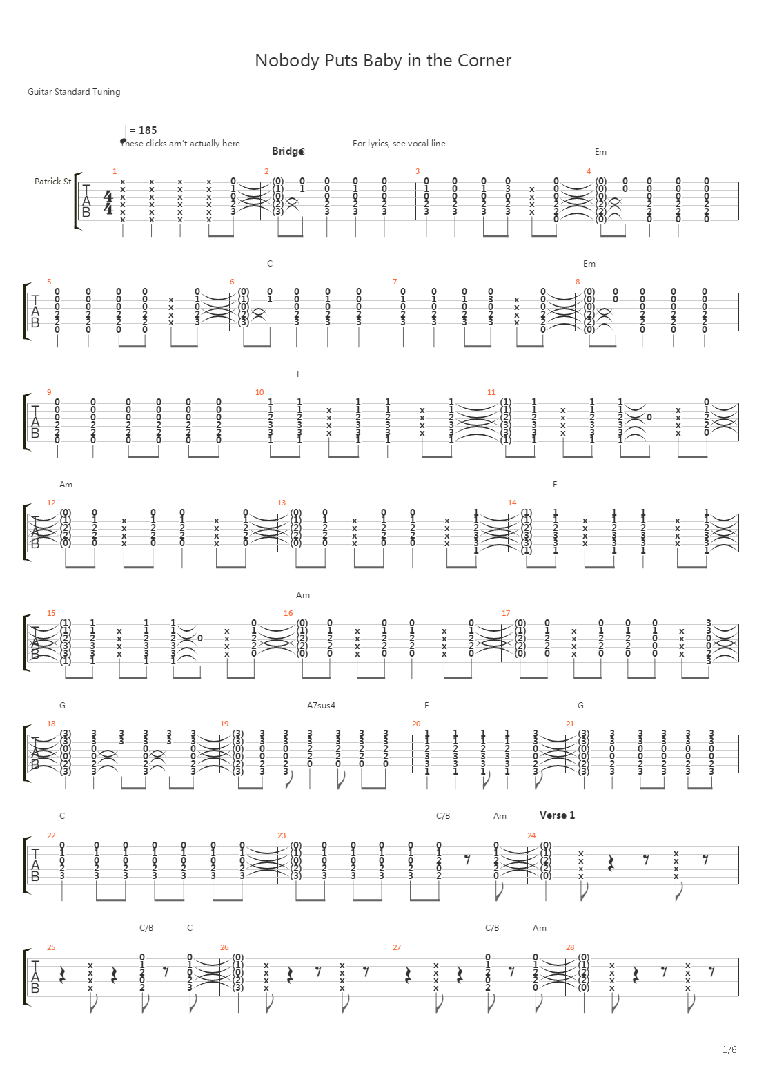 Nobody Puts Baby In The Corner吉他谱