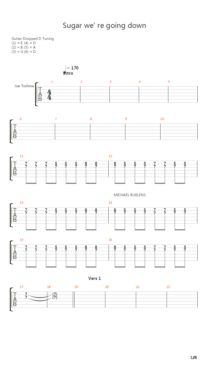 Sugar Were Going Down吉他谱