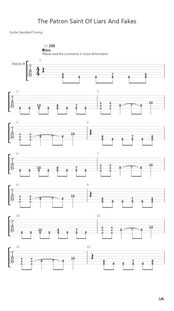 The Patron Saint Of Liars And Fakes吉他谱