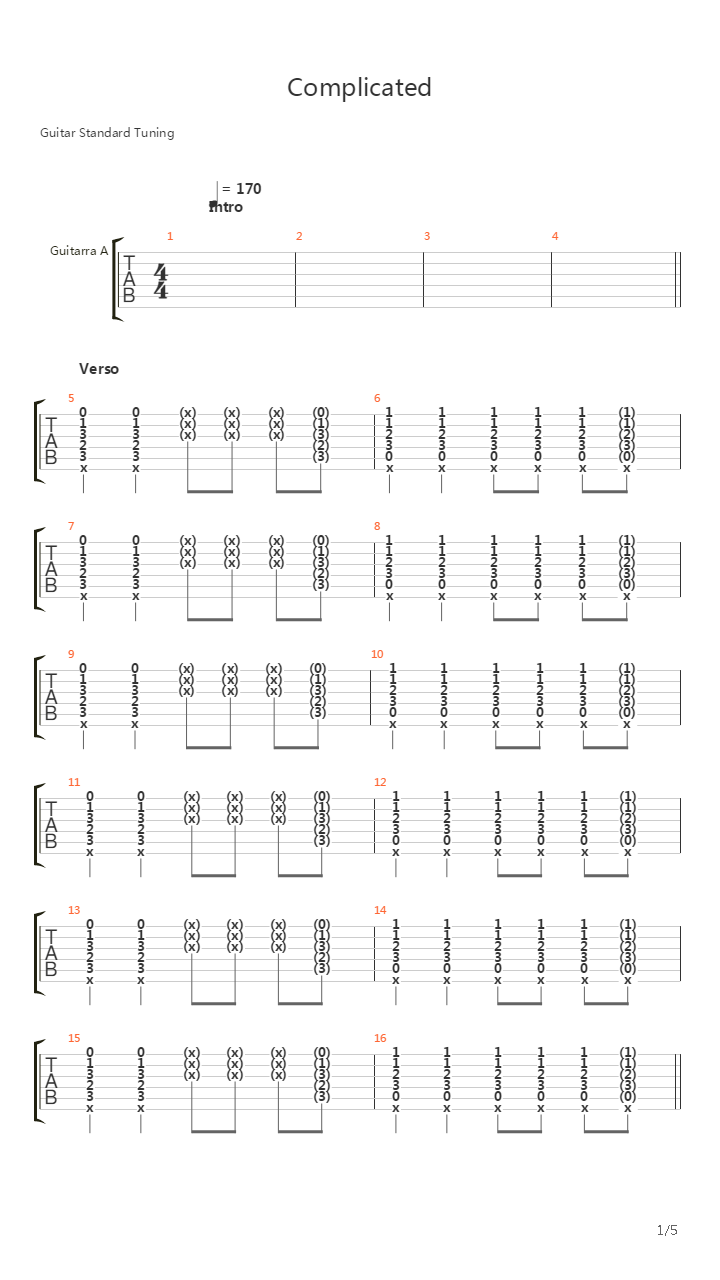 Complicated吉他谱