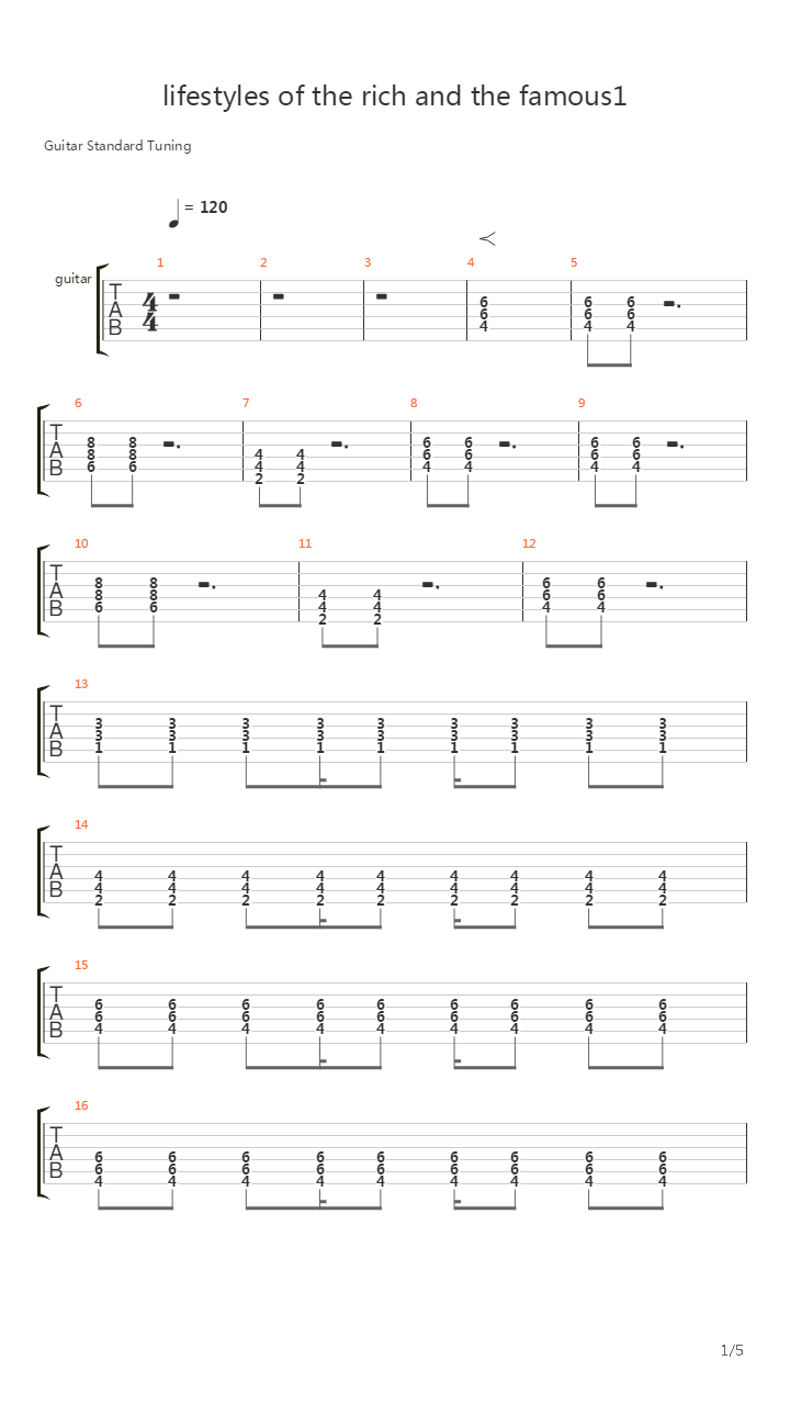 Lifestyles Of The Rich And The Famous吉他谱