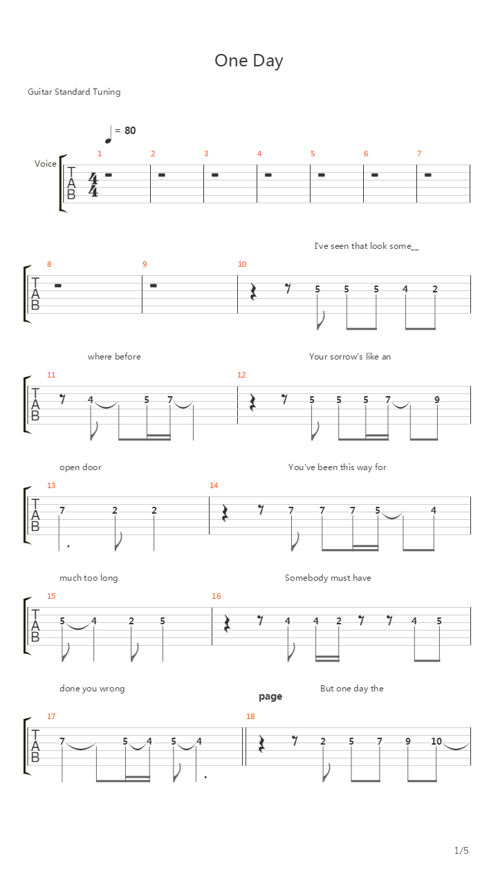 One Day吉他谱