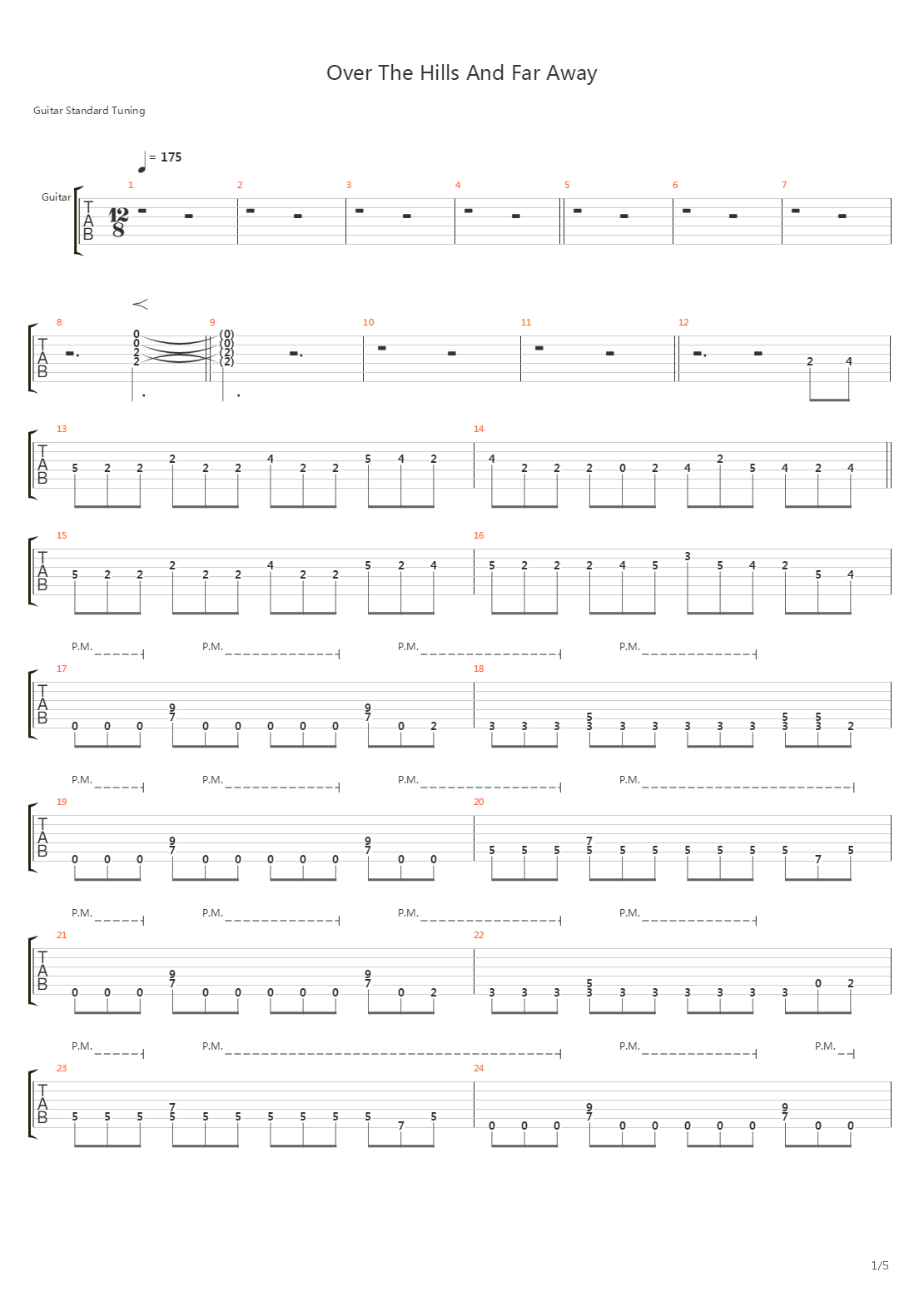 Over The Hills And Far Away吉他谱