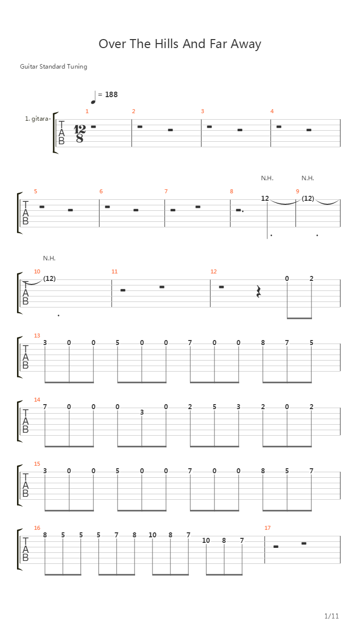 Over The Hills And Far Away吉他谱