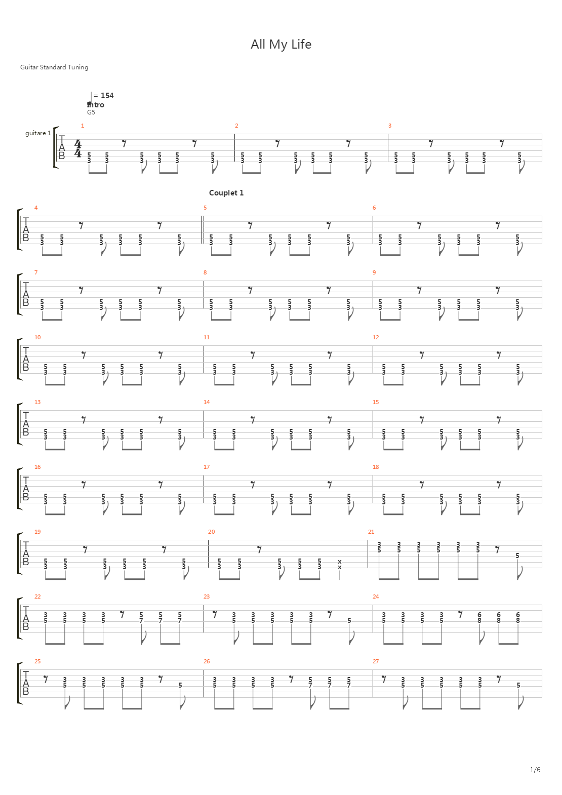 All My Life吉他谱