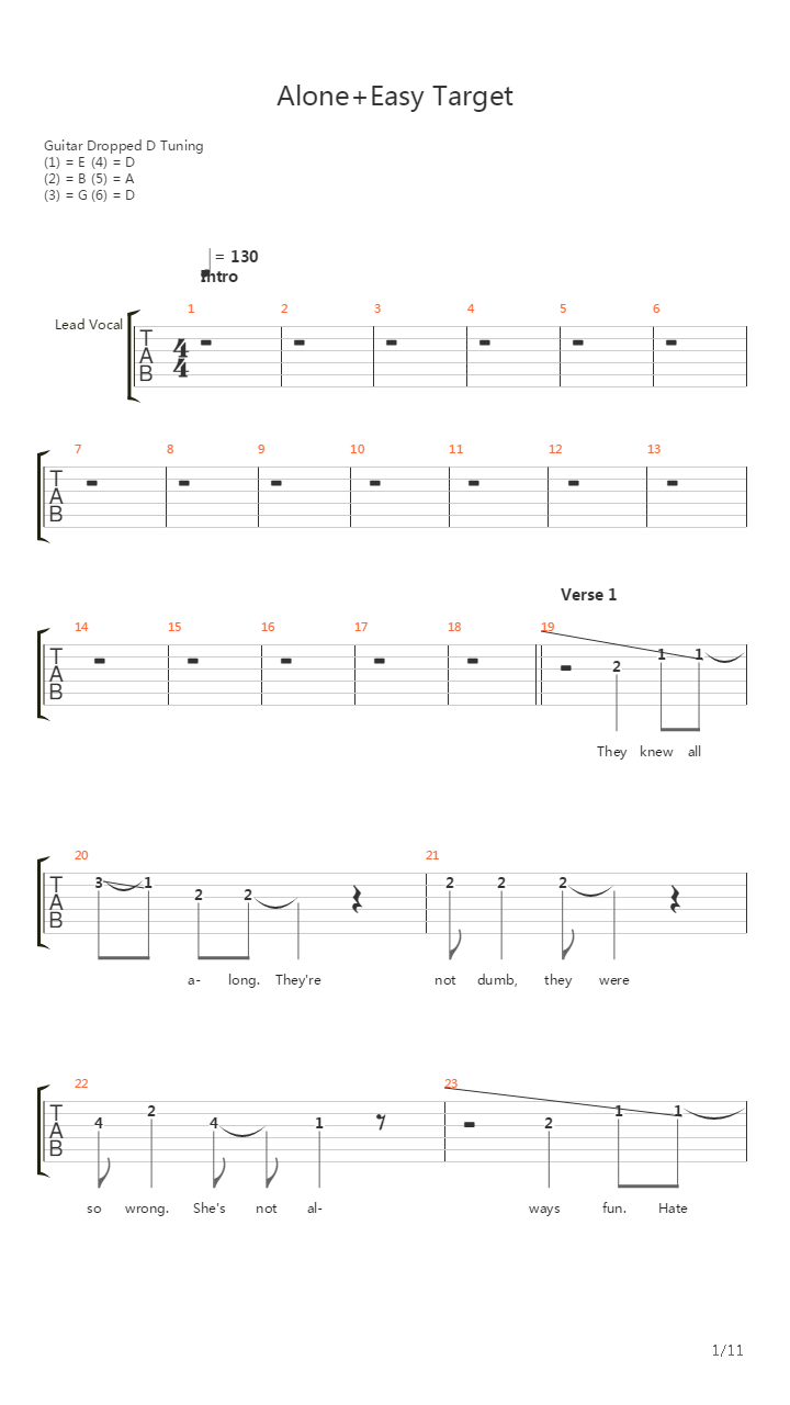 Alone And Easy Target吉他谱