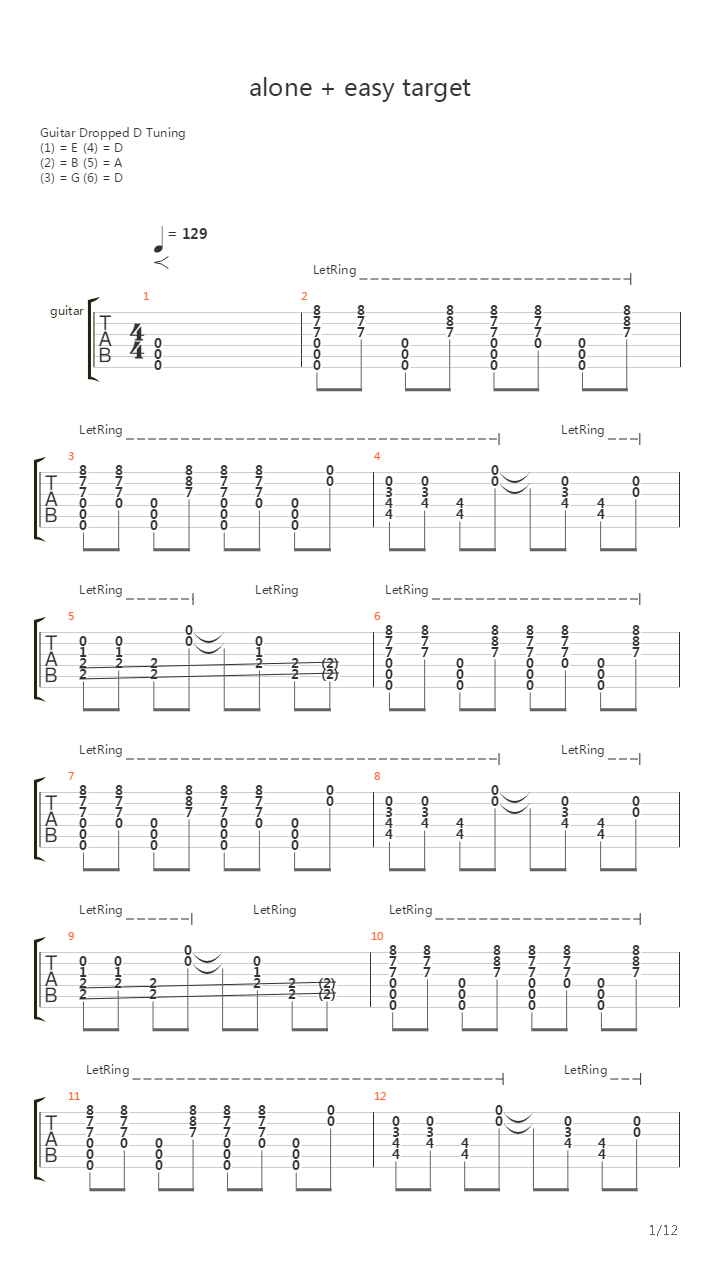 Alone Easy Target吉他谱