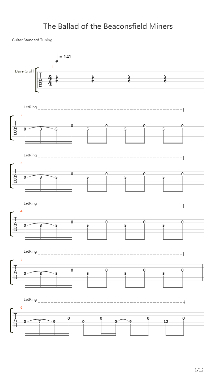 Ballad Of The Beaconsfield Miners吉他谱