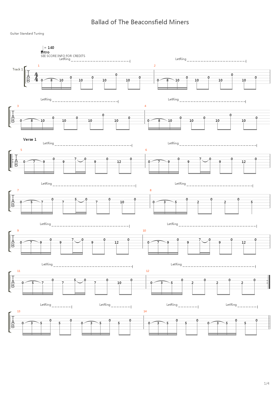 Ballad Of The Beaconsfield Miners吉他谱