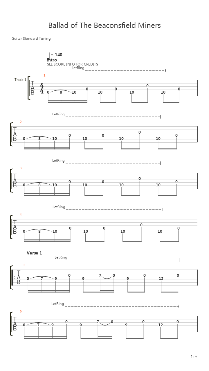Ballad Of The Beaconsfield Miners吉他谱