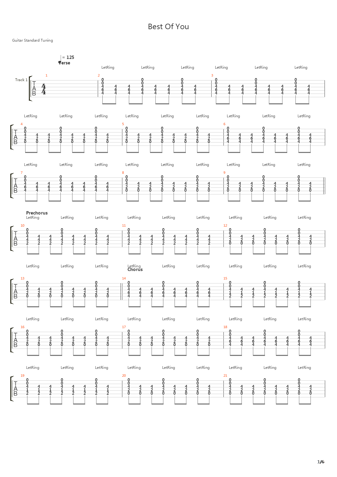 Best Of You吉他谱