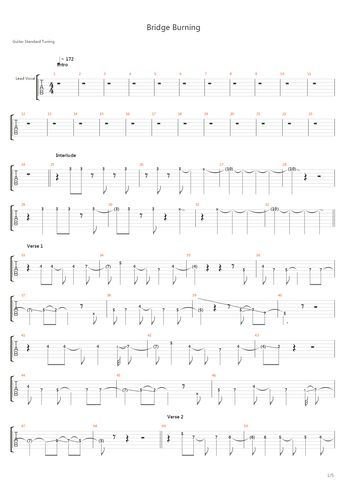 Bridge Burning吉他谱
