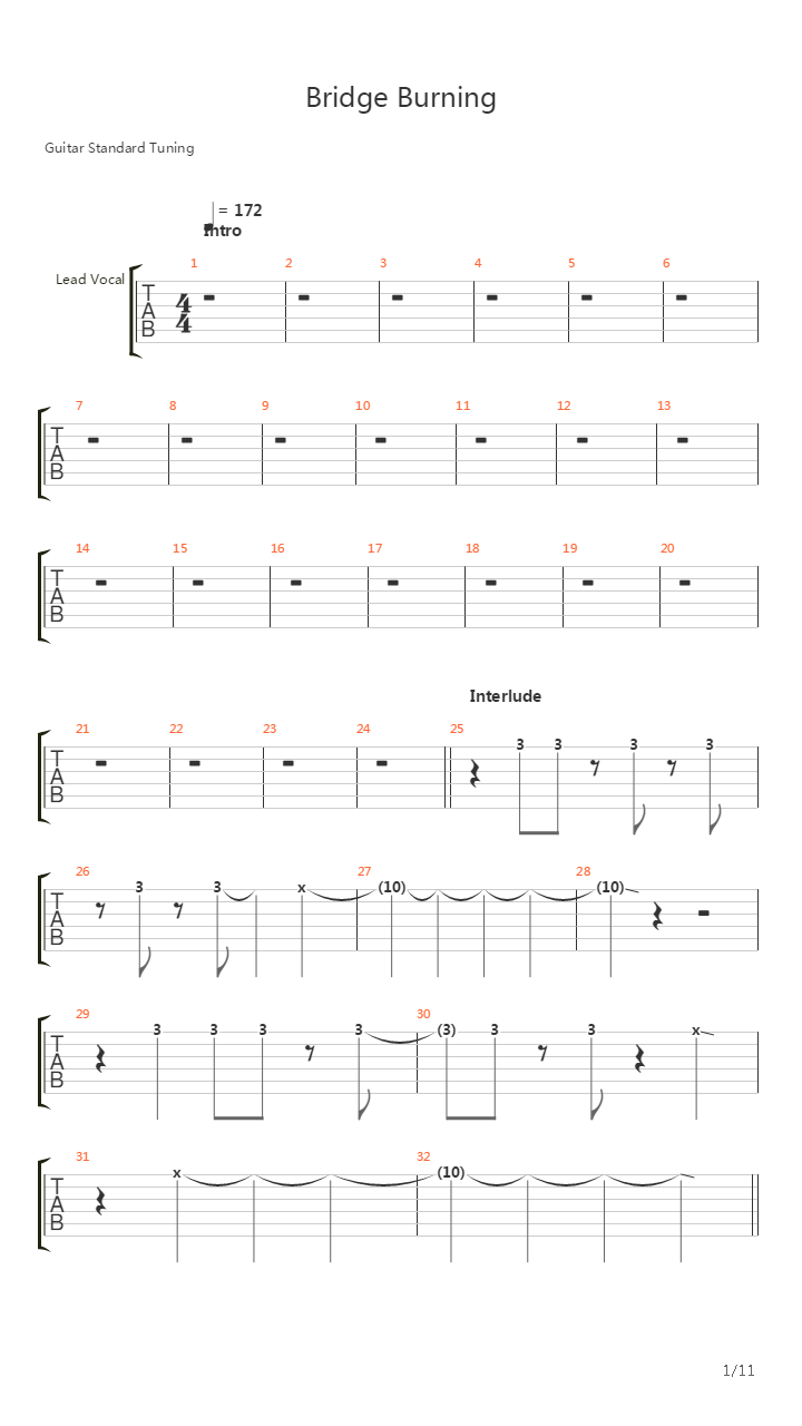 Bridge Burning吉他谱