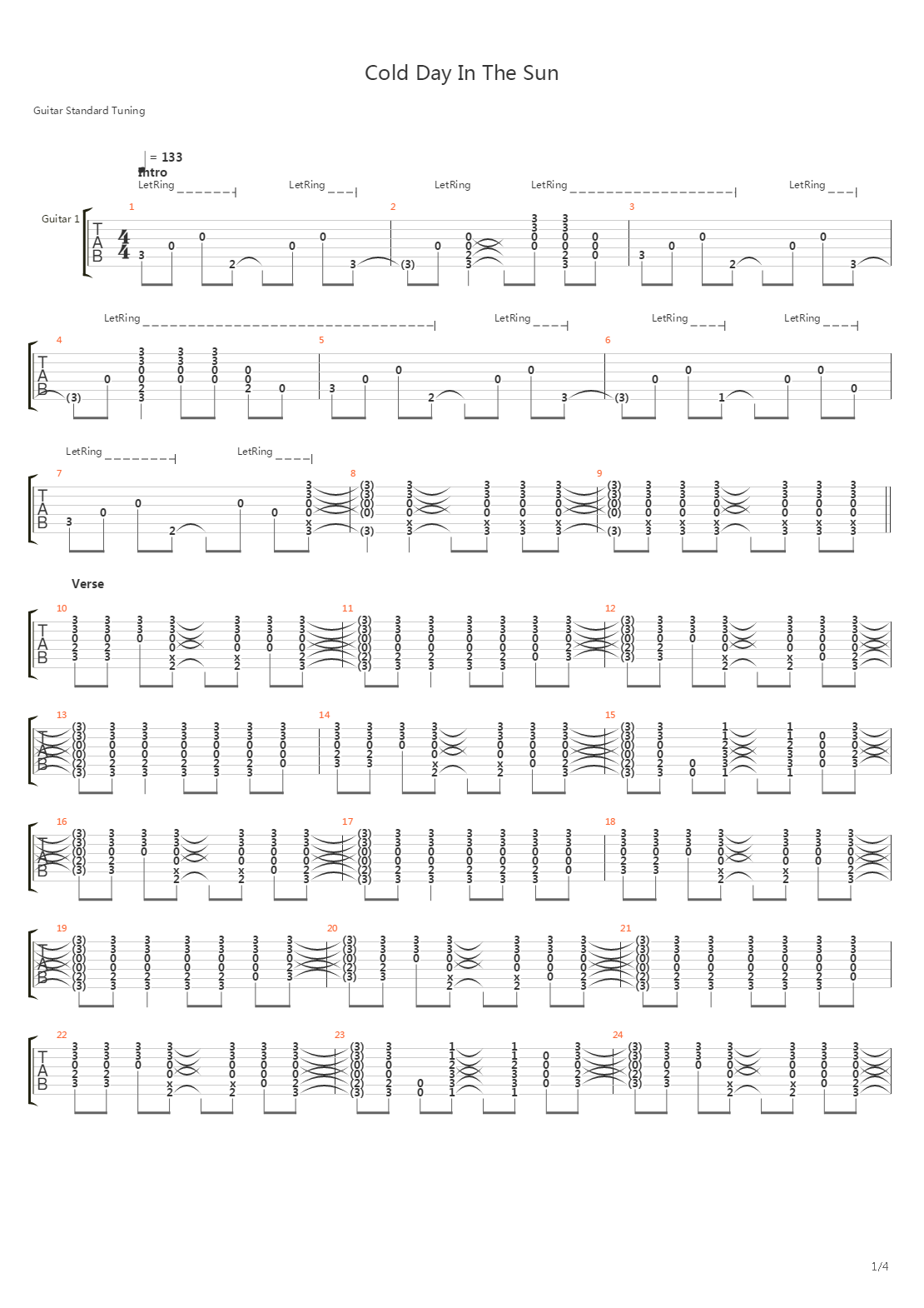 Cold Day In The Sun吉他谱