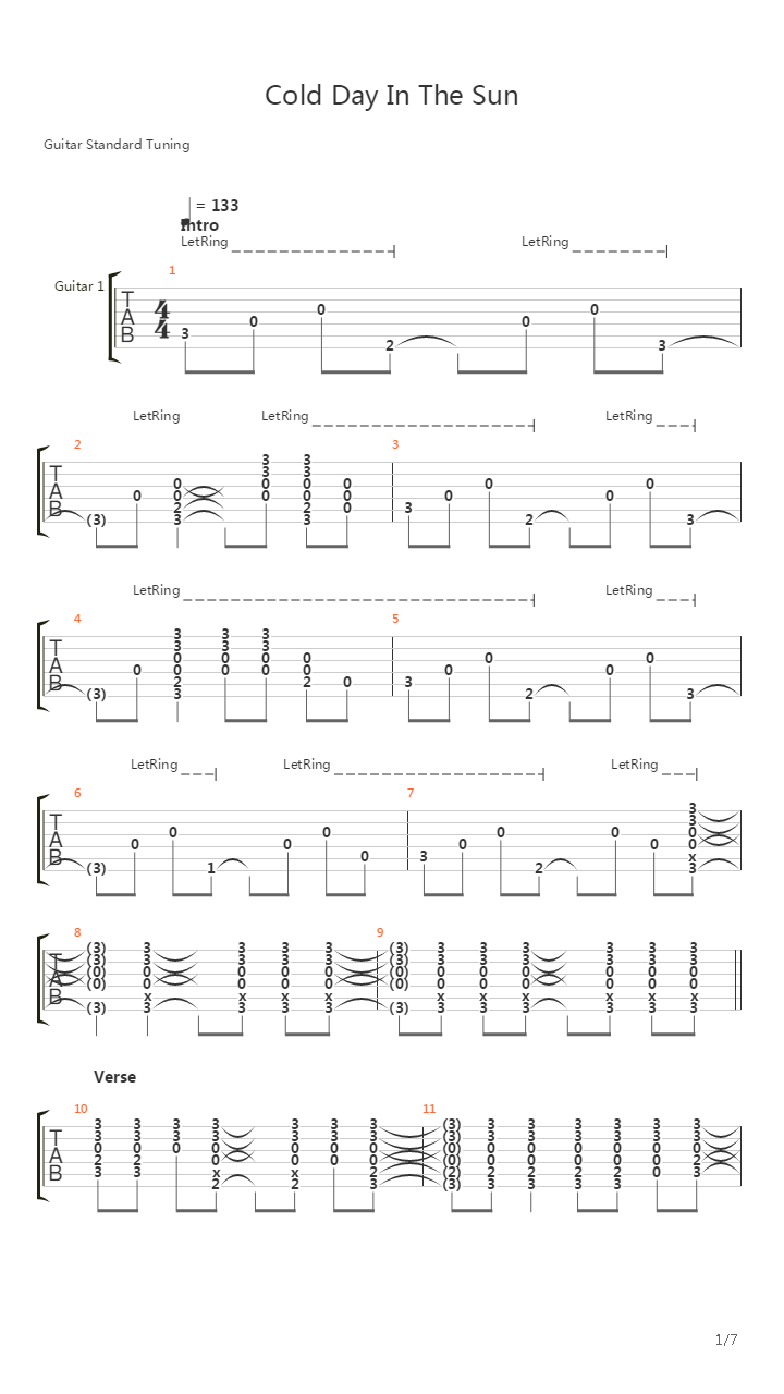Cold Day In The Sun吉他谱