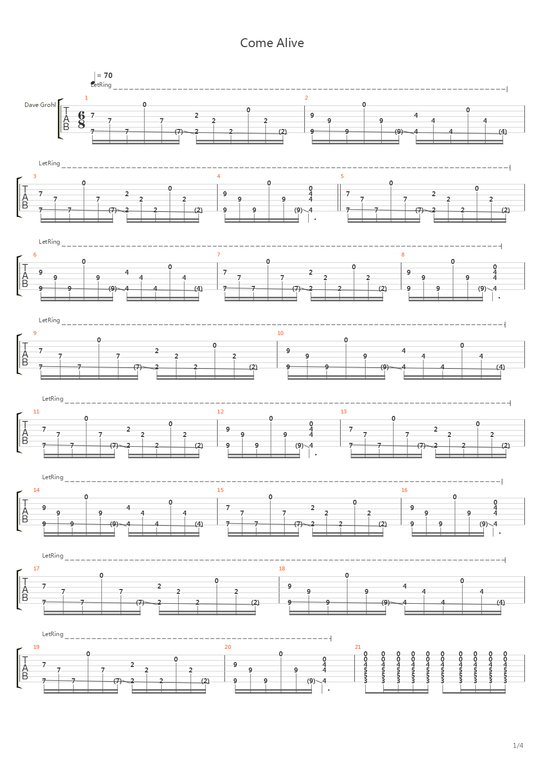 Come Alive吉他谱