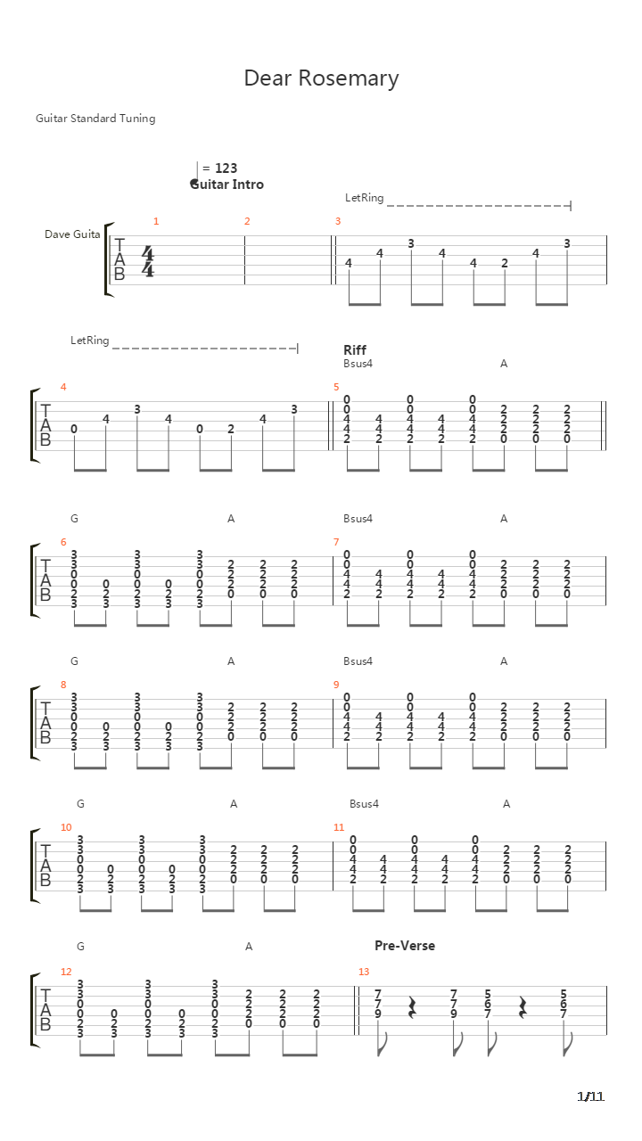 Dear Rosemary吉他谱
