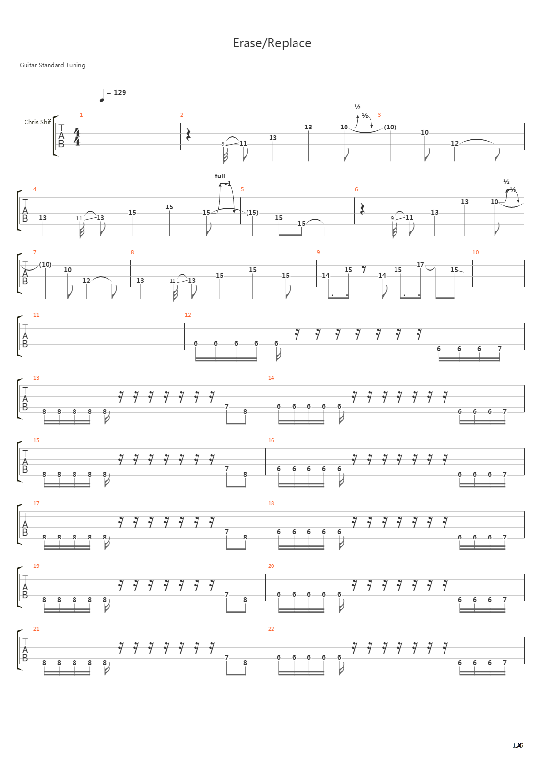 Erase Replace吉他谱