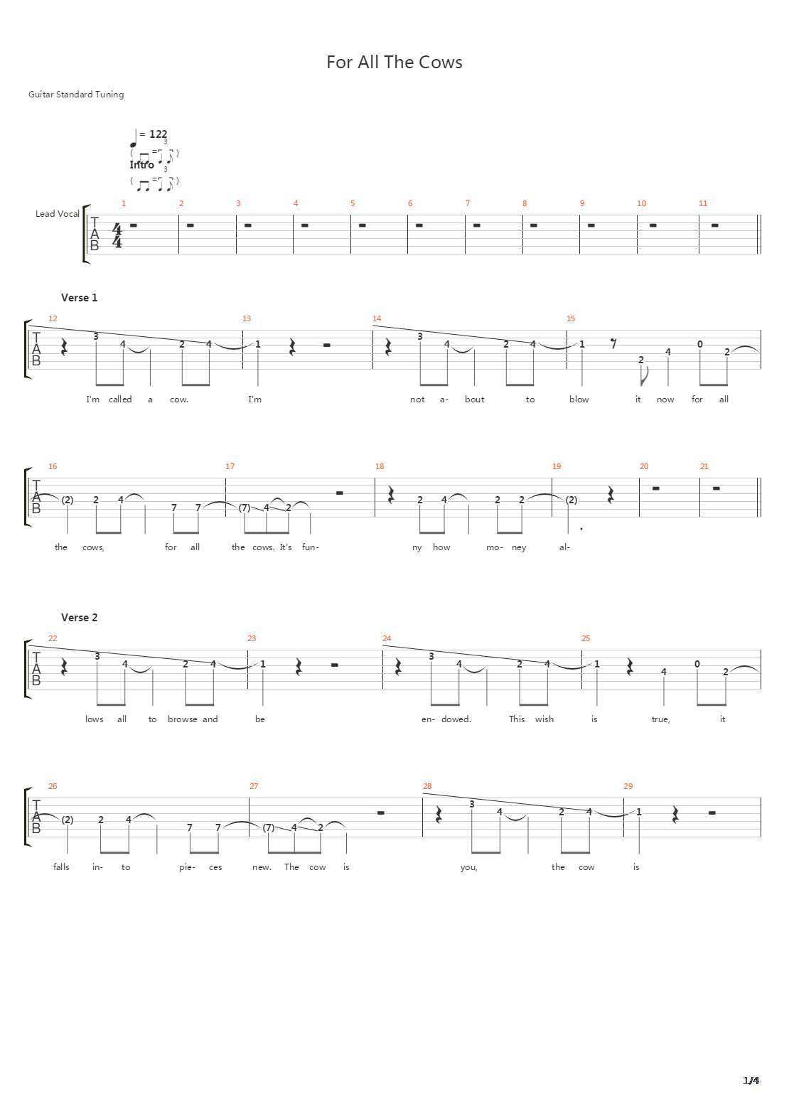 For All The Cows吉他谱