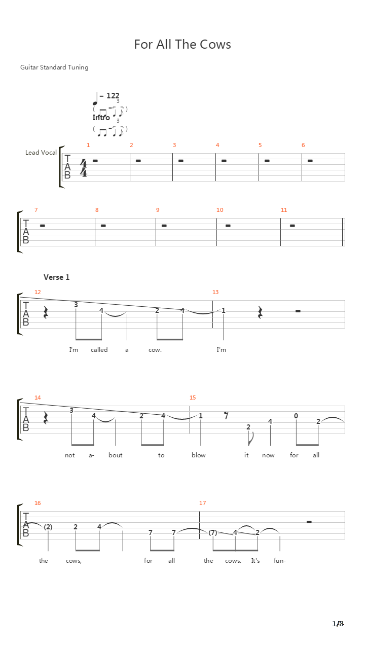 For All The Cows吉他谱