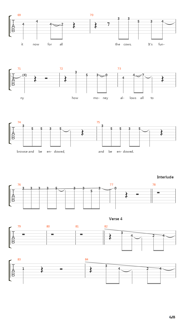 For All The Cows吉他谱